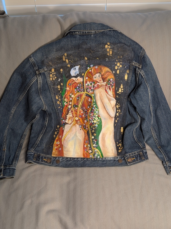 Levi's Jackets & Blazers - Levi's Painted Denim Jacket with Colorful Art Panel Size M Gustav Klimt Inspired